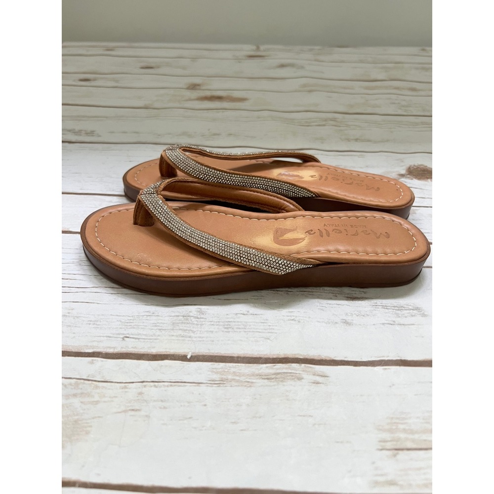 Mariella Thong Sandals Tan Rhinestone Embellished Made in Italy Size 9.5